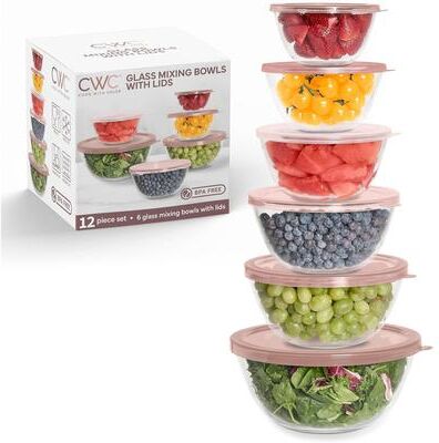 COOK WITH COLOR 12 Pc Glass Nesting Mixing Bowl Set with Lids for Cooking and Prep