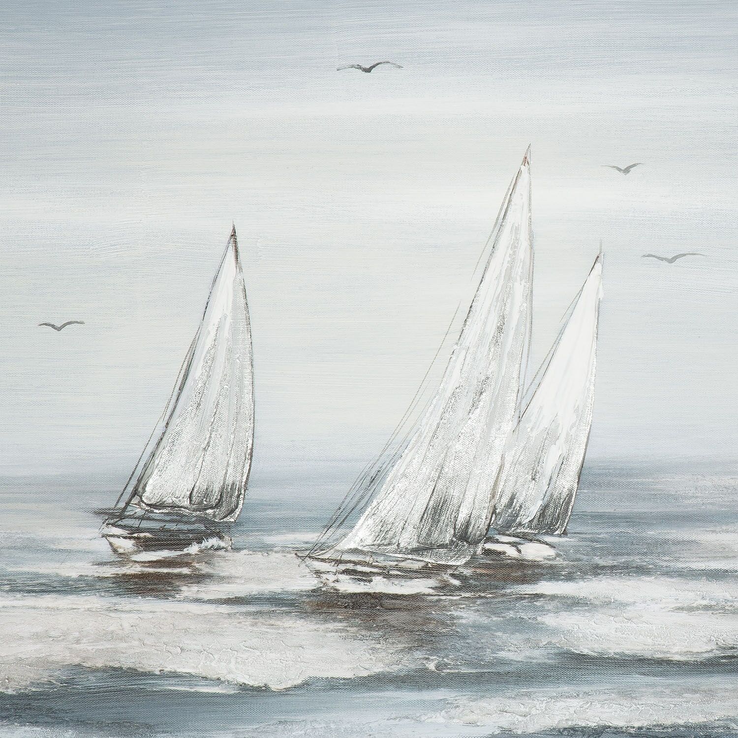 Holzbild GILDE "Bild rechteckig Silver Regatta", grau (farbe bild(er): blau), B:150cm H:50cm T:2,6cm, Poly-Leinwand, Bilder, Holzbild farbe bild(er): blau B/H/T: 150cm x 50cm x 2,6cm, Strandbilder, 1 Stk.