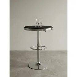Bartisch – Ø 60 cm, Schwarz/Silber, Kunstleder, Aluminium, Retro-Stil