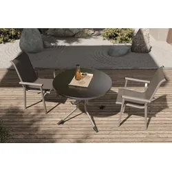 KETTLER BasicPlus Pro Balkon-Set, silber/anthrazit, Alu/Textilene, Klapptisch rund ⌀100 cm, 2 Stapelsessel