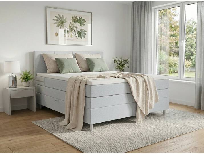 Boxspring-Polsterbett CARINA 160x200 cm hellgrau Matratze: Bonell-Federkernmatratze