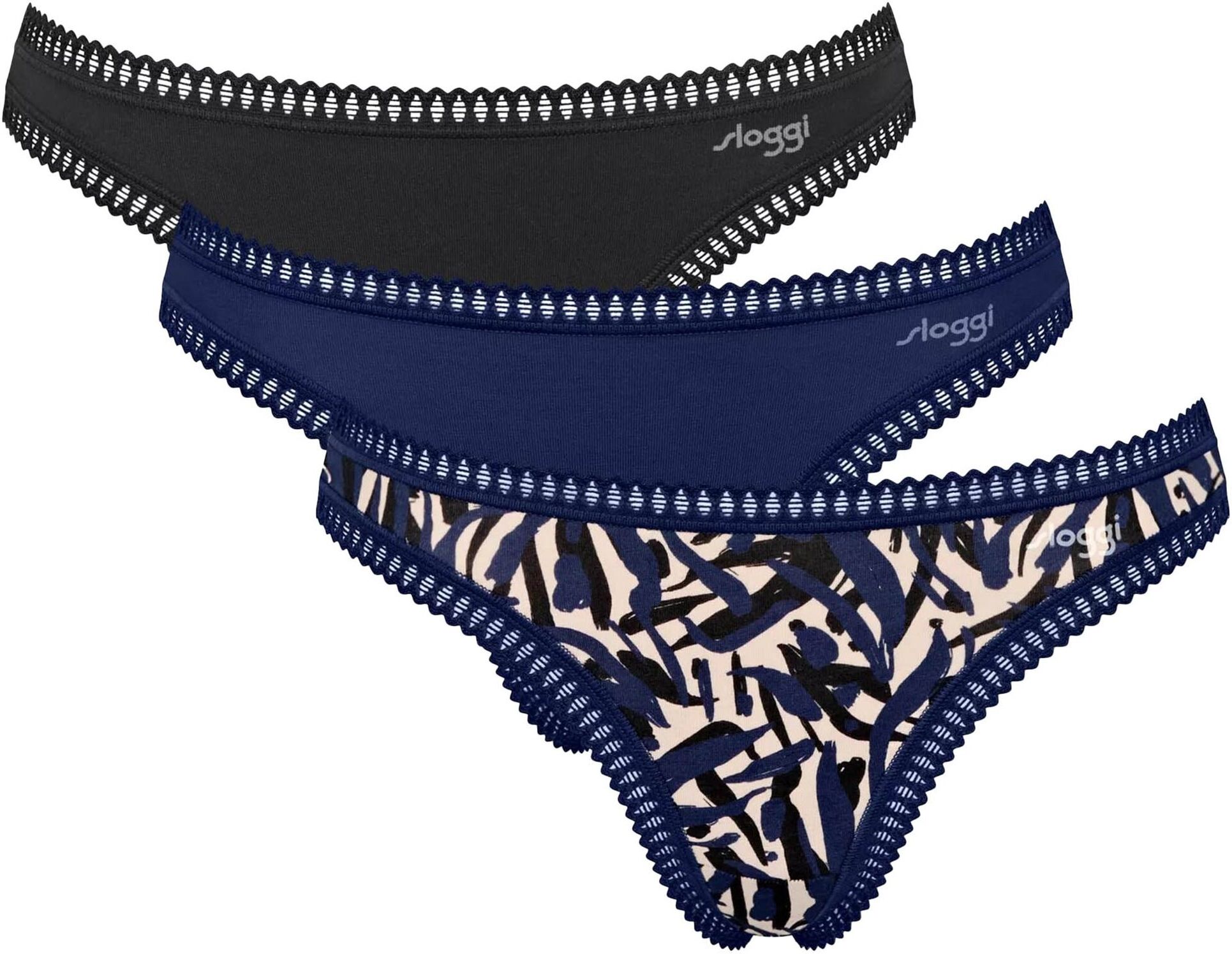 String SLOGGI "String GO Crush String C3P 3er Pack", Damen, Gr. S, blau, Obermaterial: 95% Baumwolle CO. 5% Elasthan EL., Unterhosen String
