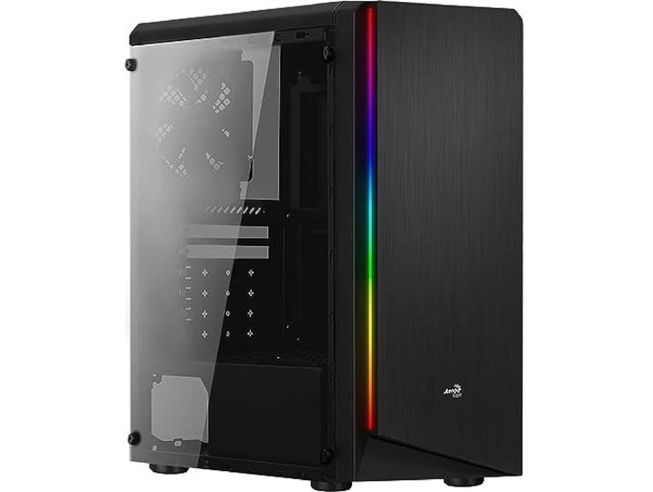 Aerocool Rift PC-behuizing (acryl zijpaneel, RGB-leds op het voorpaneel, 13 verlichtingsmodi, 12 cm ventilator, USB 3.0) zwart