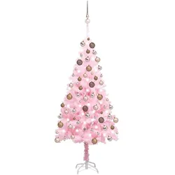 vidaXL Künstlicher Weihnachtsbaum mit Beleuchtung & Kugeln Rosa 150cm