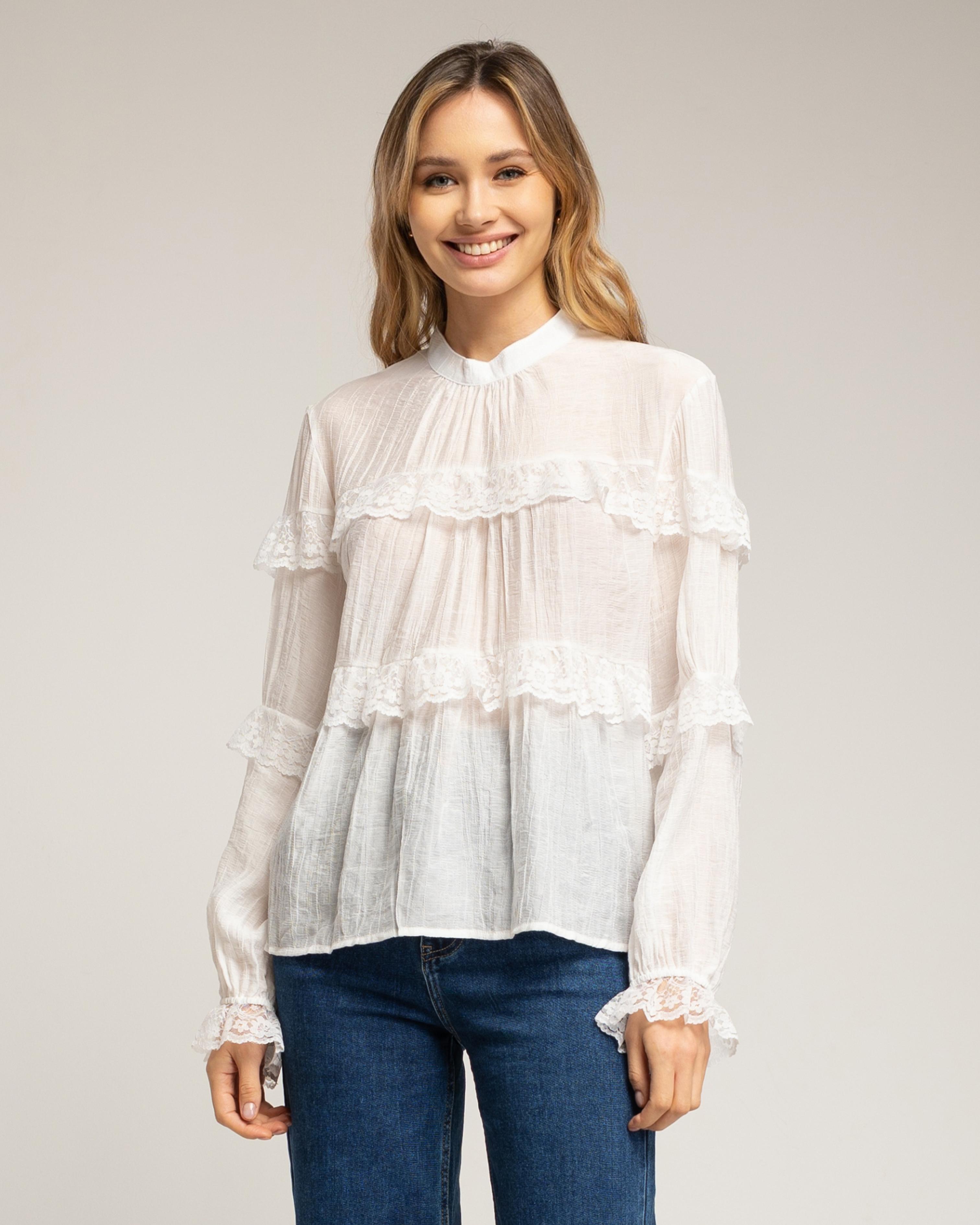 Doorschijnende blouse met kant