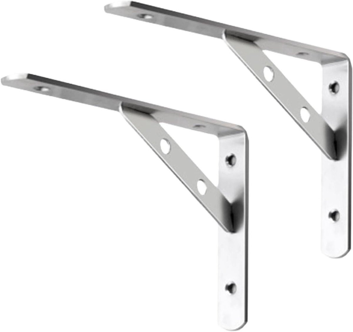 Metalen Plankbeugels Zilver - Driehoekige Wandsteunen - 35 cm