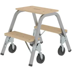 PROREGAL Stahl-Holz-Tritt mit Bockrollen | 2x2 Stufen | aus Stahl mit Holz-Stufen