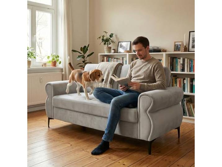 Ball & Cast Kleine Couch, Mini Sofa mit Federkern für Wohnzimmer, Schlafzimmer, Wohnung & Büro, Hellgrau