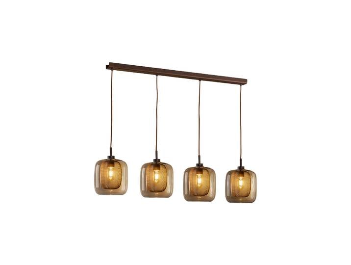 LED Design Pendellampe „Fox“ 4-flammig Schokoladenbraun, Amber, Transparent Schuller