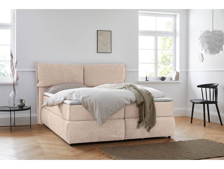 Boxspringbett, Strukturweich, Beige, 188×225 cm, Mit Topper, Skandinavisch, andas Jenson