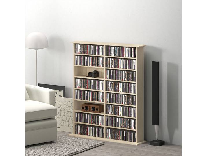 HOMCOM Rangement CD/DVD 16 Compartiments 12 Étagères Réglables