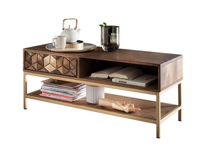 Main Möbel Couchtisch Couchtisch 110x40cm Assuan Mango & Metall goldfarbig WZ-0462