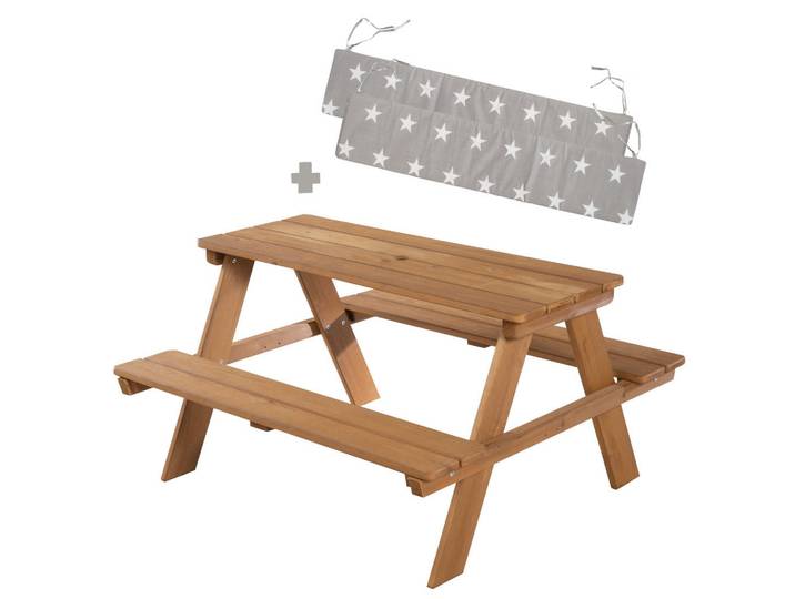 Roba Kindersitzgarnitur Outdoor + in teak mit Bankkissen, Teakfarben, Holz, Stern/Sternzeichen, Rechteckig,rechteckig, Freizeit & Co, Gartenspielzeug, Spielhäuser