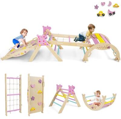 Costway Triangle Set 8-in-1 Foldable Baby Climbing Toys Unicorn Theme
