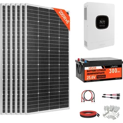 VEVOR 1200W Solaranlage Komplettset, Insel Solaranlage Inkl. 6 Stk. 200W Mono-Solarpanele 25,6V 300Ah LiFePO4 Stromspeicher & 24V 3000W Wechselrichter, Photovoltaik Inselanlage für Gewächshaus Heim