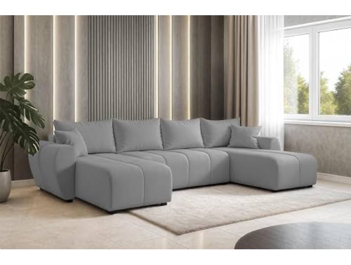 AXLIVING Malatya U Couch mit Schlaffunktion Ecksofa Hellgrau 311 cm Eckcouch Hellgrau mit Schlaffunktion. Schlaffläche: 265 × 140 cm. T30-Schaum. Zwischenraum der Ottomane: 133 cm.