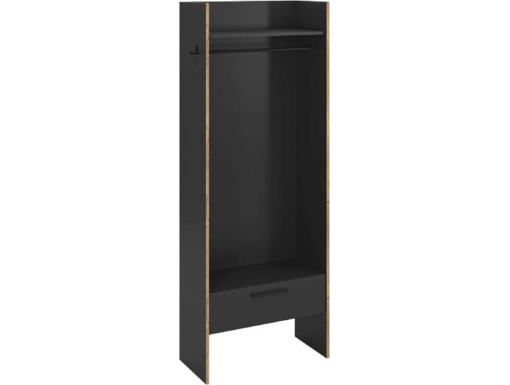 Garderobenschrank HOME AFFAIRE MUSTA, Breite: 70cm, inkl. Kleiderstange, 2 Haken, 1 Schubkasten , schwarz (basalt grau, nox oak nachbildung), B:70cm H:190cm T:37cm, FSC-zertifizierter Holzwerkstoff, Schränke, Garderobenschrank, Dielenschrank, Flurschrank, Schrank, Universalschrank, Sitzbank