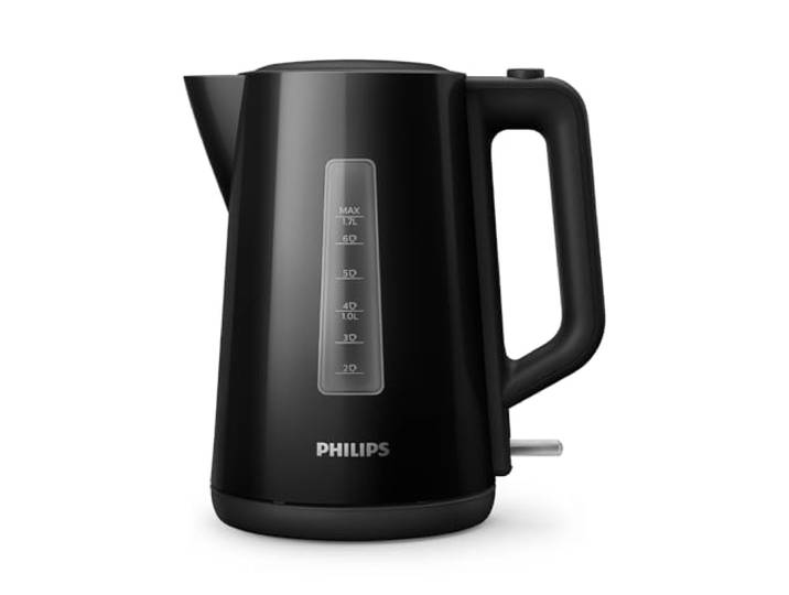 Philips Bouilloire Électrique 3000\, 1\,7L\, Ébullition rapide\, Noir Chauffe efficace & nettoyage simplifié\, Couvercle à ressort\, Base 360°\, Indicateur niveau d’eau & voyant lumineux (HD9318/20)