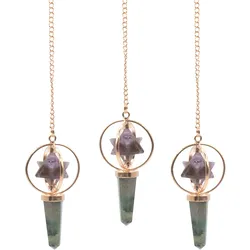 Cosmic Navigator- Two Piece Spinning Merkaba Star in Copper Pendulum -  Amethyst & Labradorite