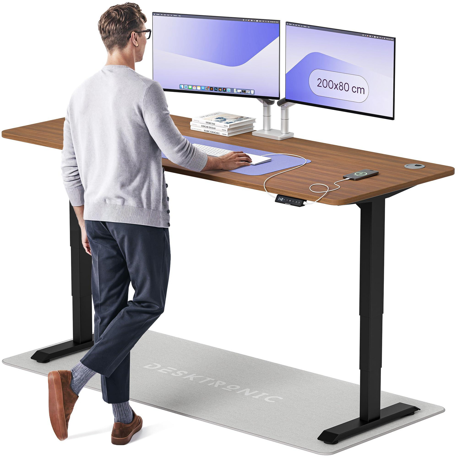 Selius Elektrisch verstelbaar computerbureau Zwart Walnoot B: 200 cm, D: 80 cm