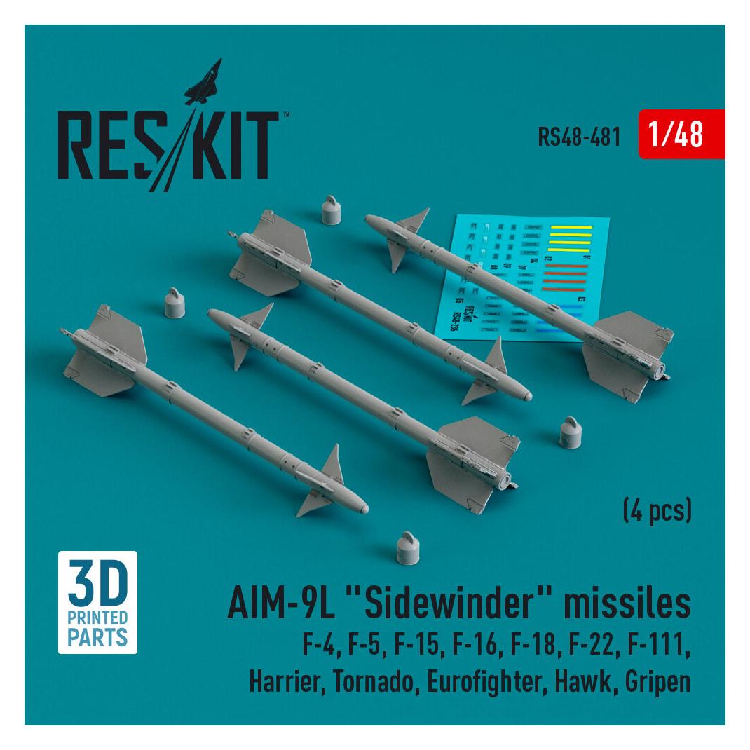 ResKit AIM-9L Sidewinder missiles (4 pcs) (F-4, F-5, F-15, F-16, F-18, F-22, F-111, Harrier, Tornado, Eurof (RS48-0481)