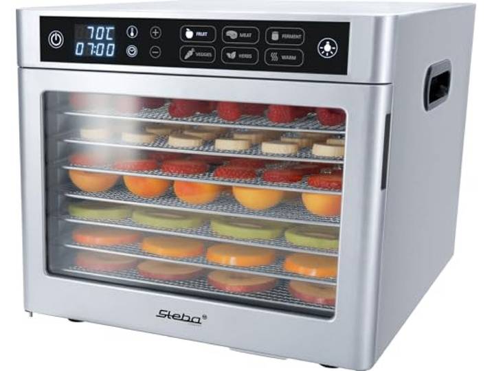 Steba ED 80 Steel Deluxe Dörrautomat, 8 Edelstahlgitter, inkl. Kräutermatte 8 Edelstahlgitter, inkl. Kräutermatte