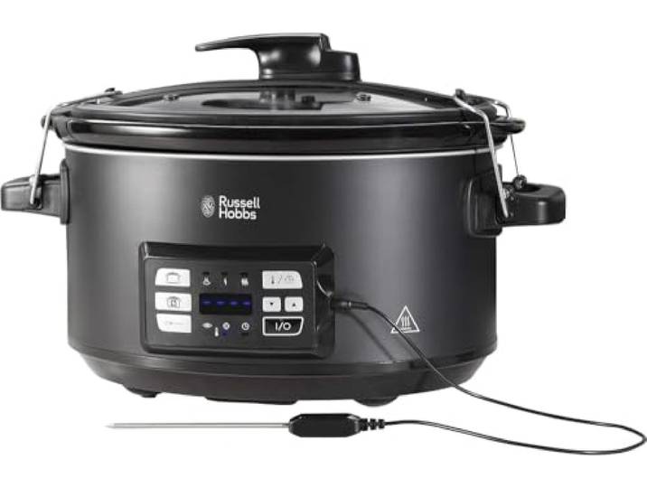 Russell Hobbs Multikocher 3-in-1 [Slow Cooker, Sous Vide, Bräter + Kerntemperatursensor] schwerer 6,5l Keramik-Gartopf für opt. Temperaturverteilung (digitales Display/Timer,Temperaturanzeige)25630-56
