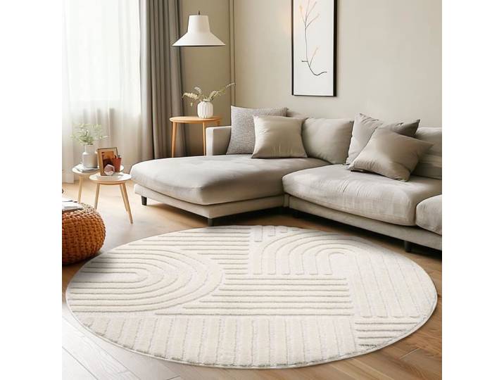 Tapis - CARPETTEX - Modèle rond - Crème - 200 cm - Style scandinave 3D