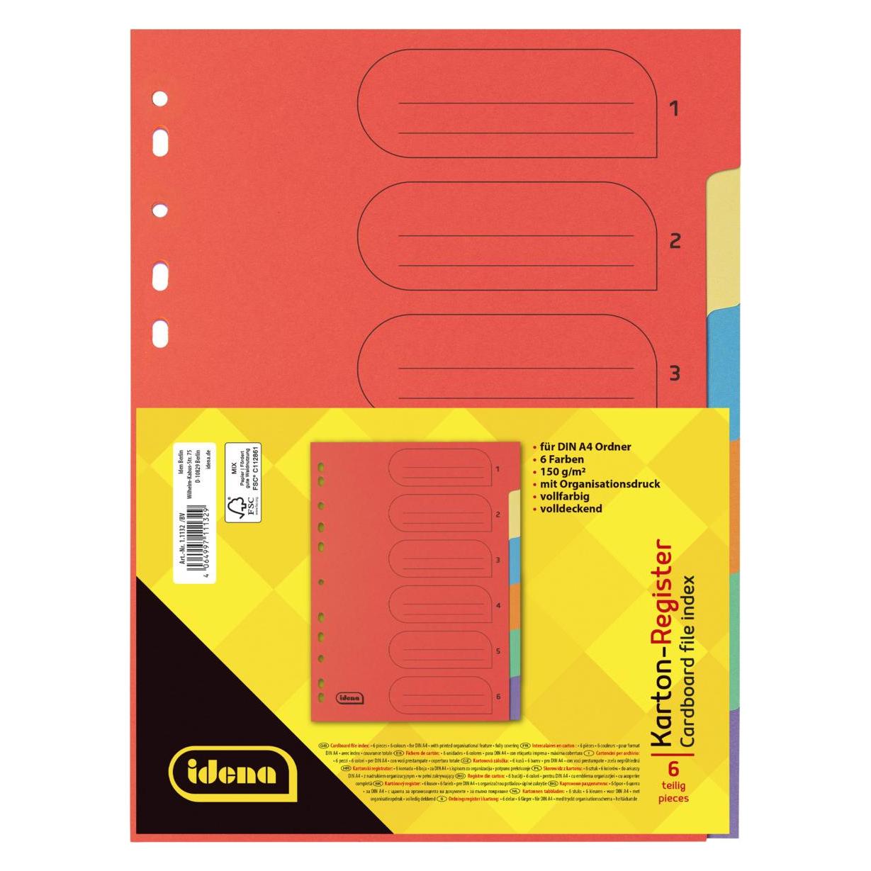 Idena Kartonregister 6teilig 6 Farben 150g/m² DIN A4 (47531436)