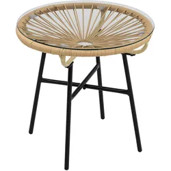 BALKONTISCH, Beige, Eisen, PE-Rattan, Glas