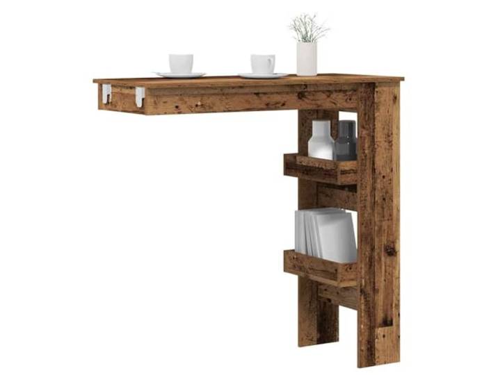 HEFZGDB Wand-Bartisch Altholz-Optik 102x45x103,5 cm Holzwerkstoff mit 2 Staufächern, Stabile Konstruktion für Barbereich, Pflegeleichter Stehtisch mit Wandhalterung, Moderner