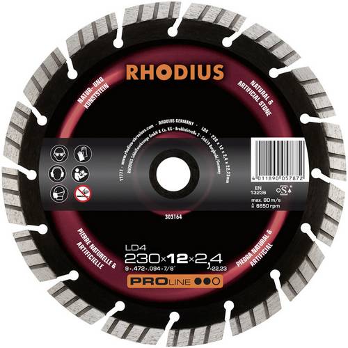Rhodius 303163 LD4 Diamanttrennscheibe Durchmesser 180mm Bohrungs-Ø 22.23mm Naturstein 1St.