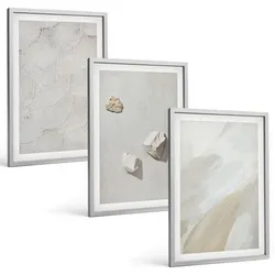 BILDER SET 3er Set - 40x60 cm Silberner Rahmen - Sandsteine moderne Farbe