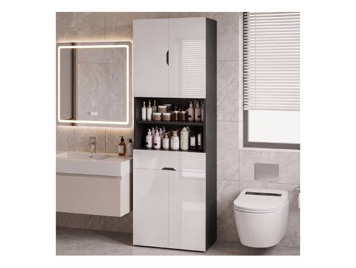 GUNJI Hochschrank Bad-Hochschrank mit flexibler Aufteilung (Anpassbarer Badezimmerschrank mit individuell verstellbaren Einlegeböden für eine optimale Nutzung des Innenraums)