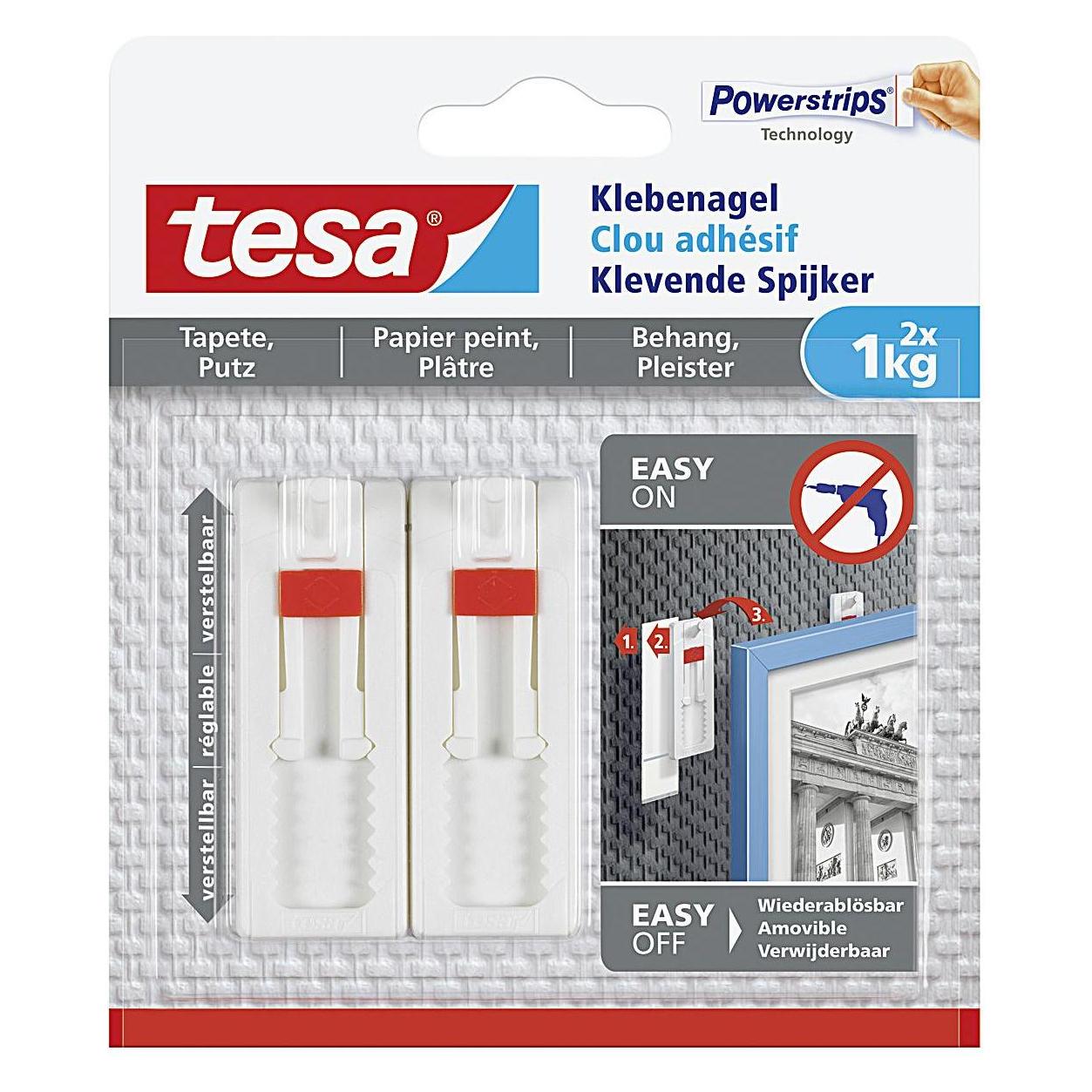 tesa Klebenagel für Tapete & Putz, 1kg Halteleistung, höhenverstellbar (77774-00000-00)