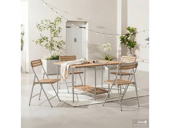 Ensemble repas 5 pièces B 128 x 73 x 90cm Marron/Acacia