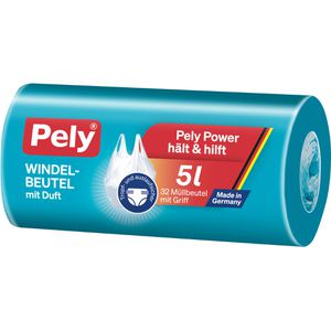 Pely Müllbeutel 5 Liter, Windelbeutel, mit Tragegriffen, hellblau, 32 Stück