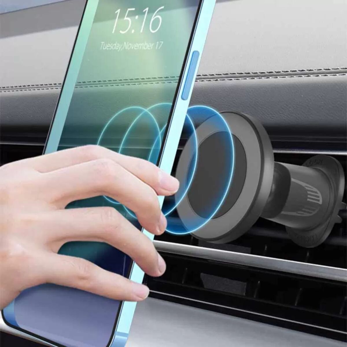 INF Support Téléphone Magnétique pour Grille d'Aération - Alliage d'Aluminium Noir