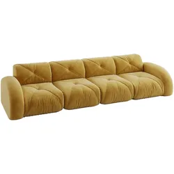 Merax Modulares Sofa 4-Sitzer, Cloud Sofa mit runden Armlehnen, Chenille weich, rahmenlos bodennah, Lounge Sofa, Gelb
