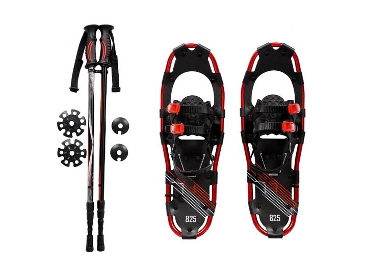 Schneeschuhe MIDI rot mit Stöcken