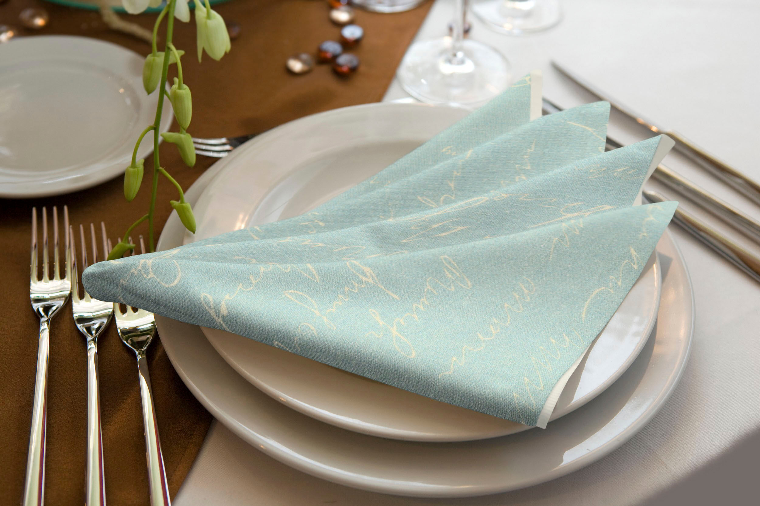 Stoffserviette ADAM "Scribble", blau (natur, hellblau), B:30cm L:30cm, Obermaterial: 73% Leinen, 27% Baumwolle, Servietten, Stoffserviette, aus Bio-Baumwolle,Made in Germany natur, hellblau Bio-Baumwolle Leinen
