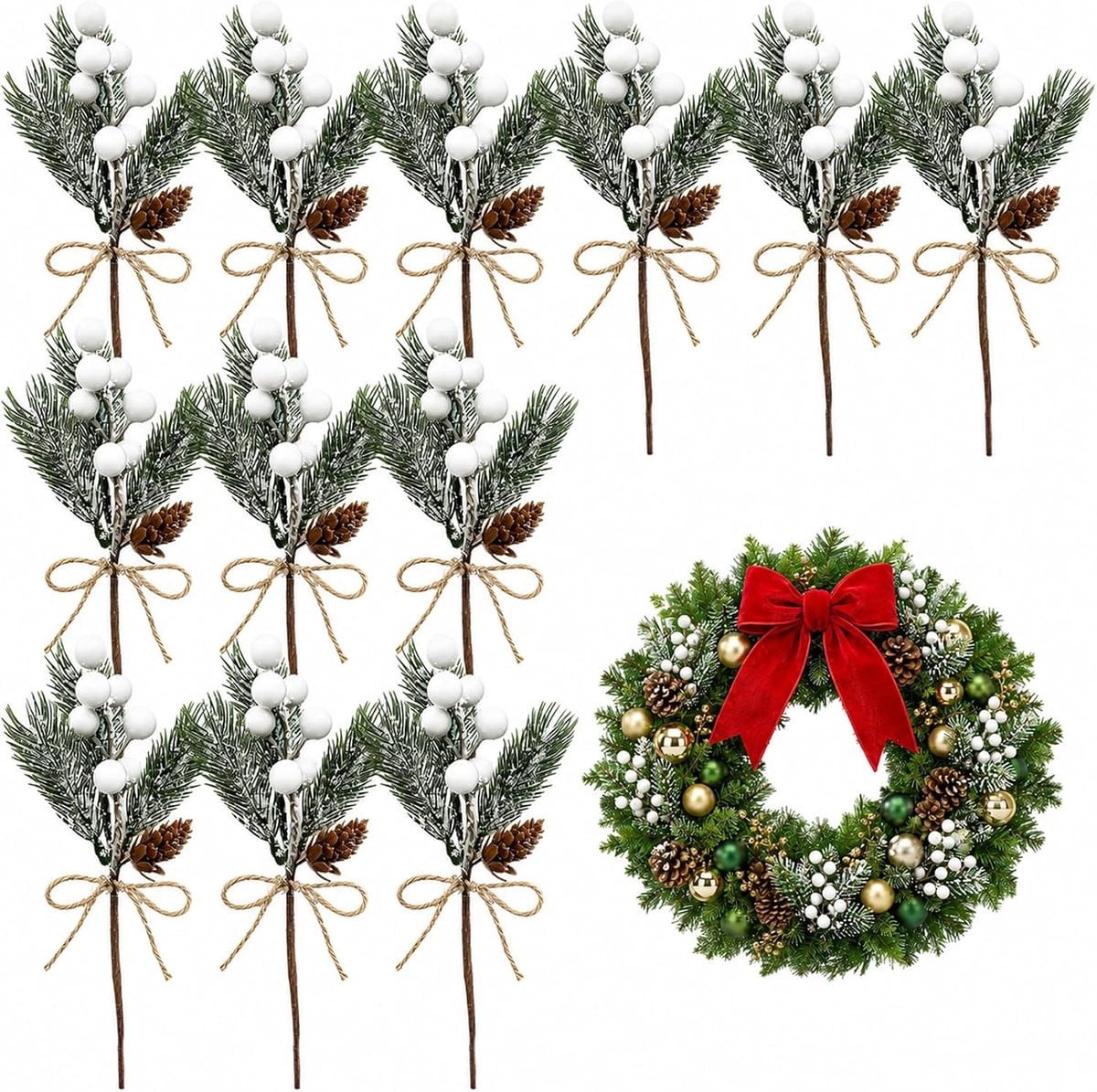 10 stuks witte dennenappels voor kerstdecoratie