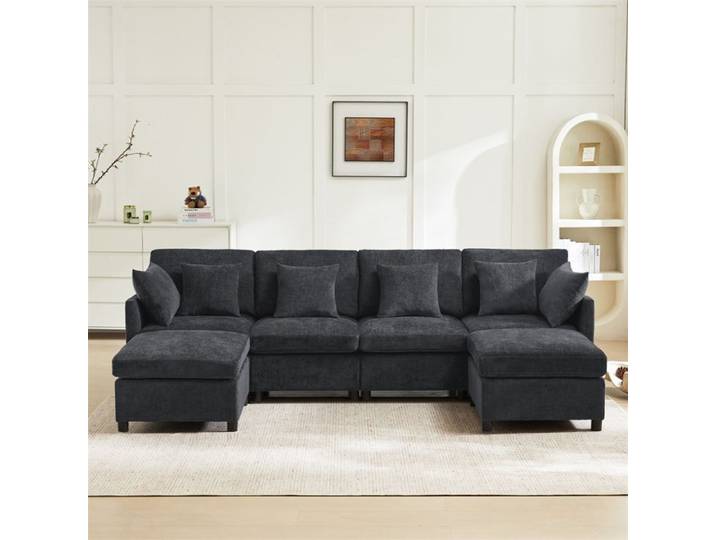 DRIPEX Canapé en U moderne en tissu chenille avec 2 repose-pieds amovible Canapé modulaire en 5/6 places en forme de U Gris