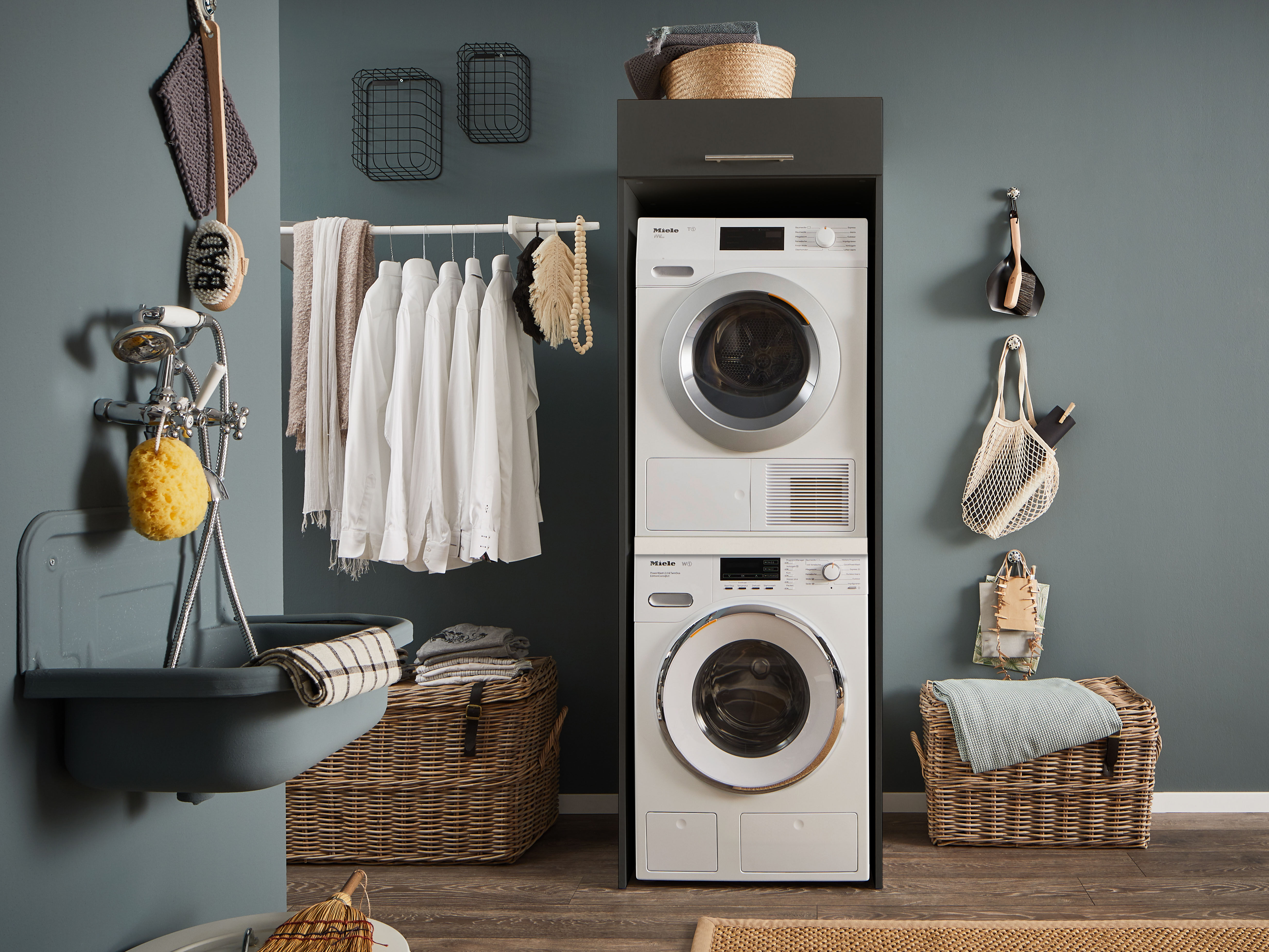 Waschmaschinenumbauschrank LAUNDREEZY "LAUNDREEZY LDL", grau (anthrazit), B:67,5cm H:200cm T:67,5cm, Schränke, Waschmaschinenumbauschrank, Topseller, Breite 67,5 cm, höhenverstellbare Füße, Soft-Close