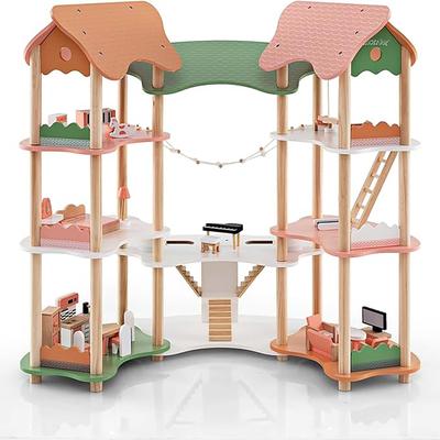 Kids Wooden Dollhouse Aged 3-8 w/ 32PCS Furniture Accessories
