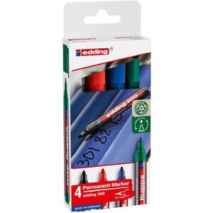 Edding Permanentmarker 300, Strichbreite 1,5 - 3 mm, farbig sortiert, 4 Stück