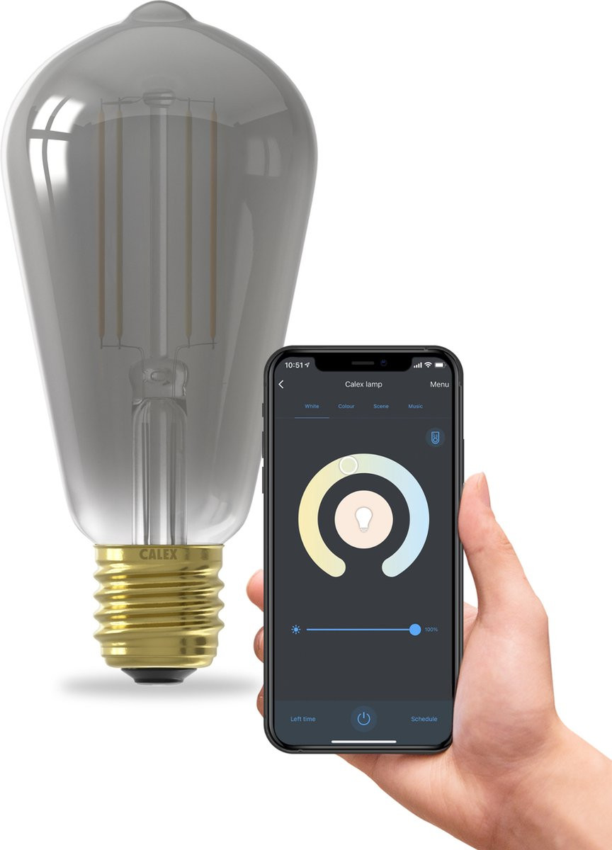 Calex Slimme LED Filament Lamp - Wifi - E27 - Titanium - Dimbaar - Warm Wit licht - 7W