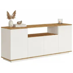 Dmora Kommode Dpas, Wohnzimmerbuffet, Wohnzimmer-Sideboard, Moderne Küchen-Speisekammer, 180x45h75 cm, Eiche und Weiß