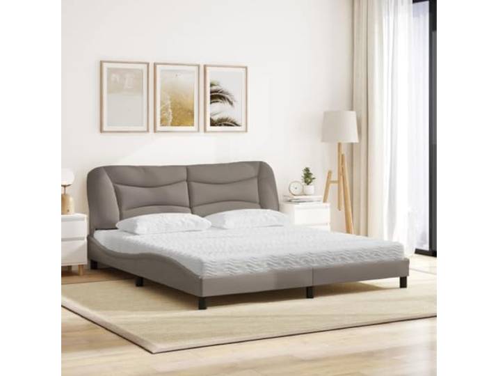 KTHLBRH Bett mit Matratze Hvar Taupe 180 x 200 cm aus Stoff Lattenrost inklusive, PU-Schaum 22D, Härte H2 und H3, gewelltes Design, inklusive Kopfkissen