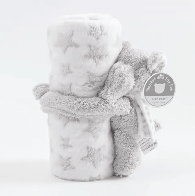 Inspire Curations Bunny Plush And Flannel Baby Blanket Gift Set grey